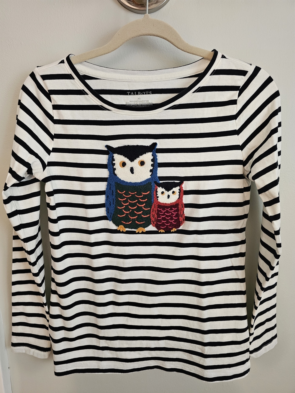 NWOT Talbots Navy and White Striped Owl Longleeve Tee Size XS